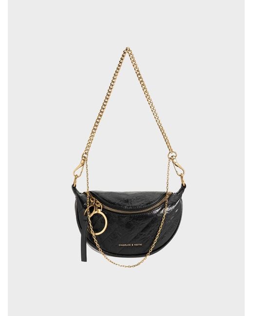 Charles & Keith White Philomena Half-moon Crossbody Bag