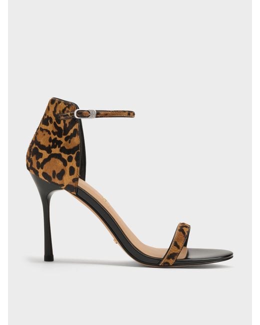 Charles & Keith White Kyra Calf Hair Leopard-Print Stiletto Sandals
