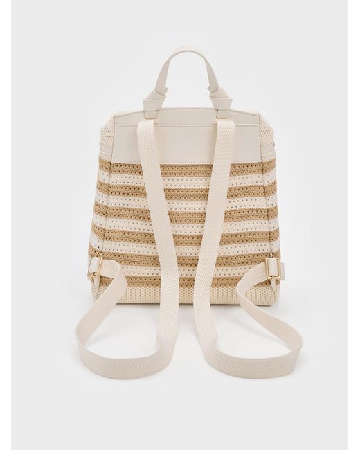 Charles & Keith Natural Ida Knitted Striped Backpack