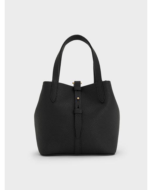 Charles & Keith Black Beryl Belted Bucket Bag
