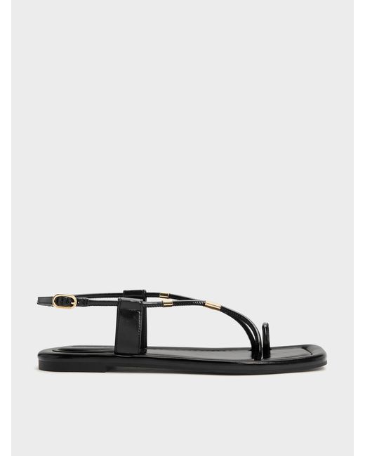Charles & Keith Black Metallic-accent Toe-ring Sandals