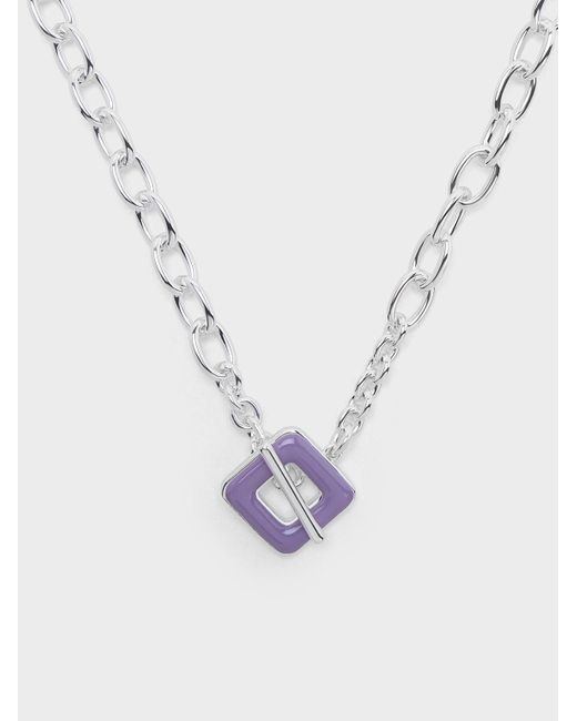 Charles & Keith White Ellowyn Square Chain-link Necklace