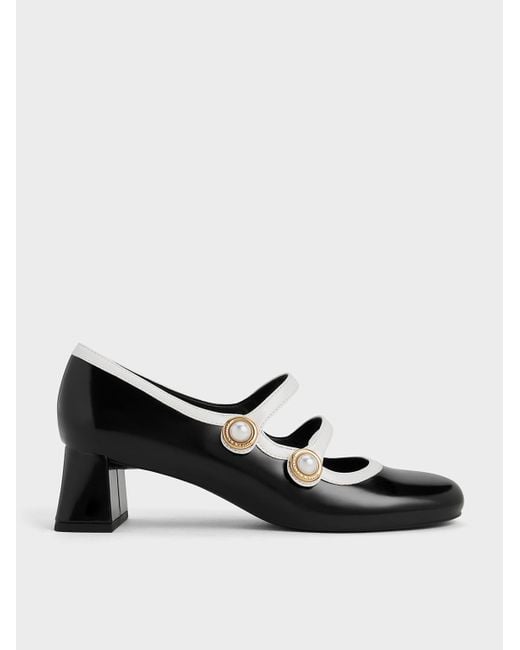 Charles & Keith Black Pearl-buckle Two-tone Mary Jane Pumps