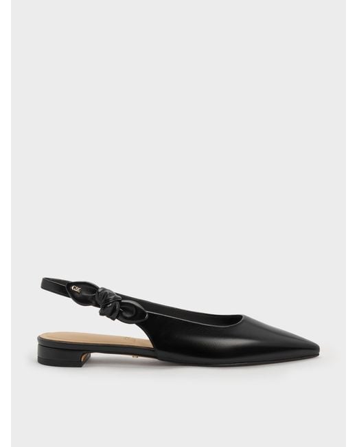 Charles & Keith Black Jayce Leather Slingback Flats