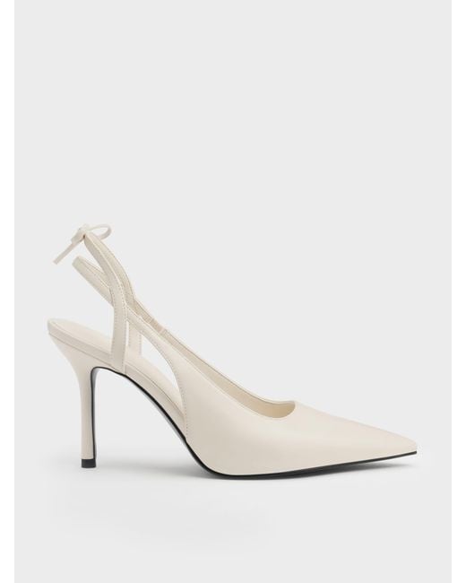 Charles & Keith White Back-Bow Slingback Pumps