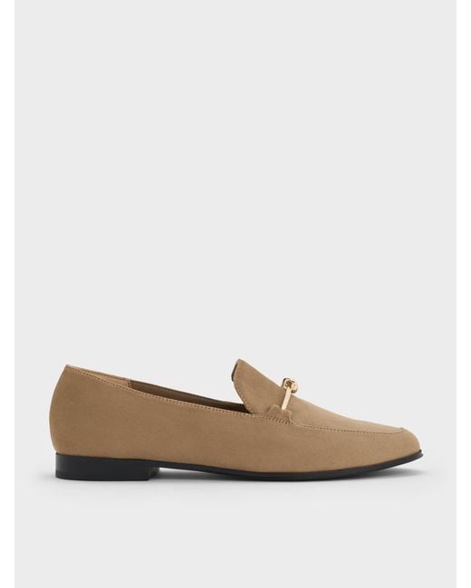 Charles & Keith White Faux Suede Metallic Knot-Bar Loafers