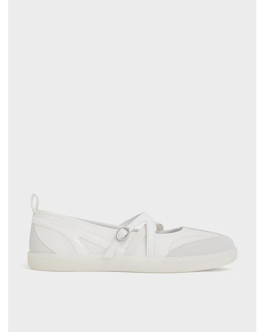 Charles & Keith White Tiggy Mesh Two-Tone Ballet Sneakers