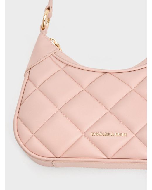 Charles & Keith Pink Mini Alcott Scarf Handle Quilted Bag