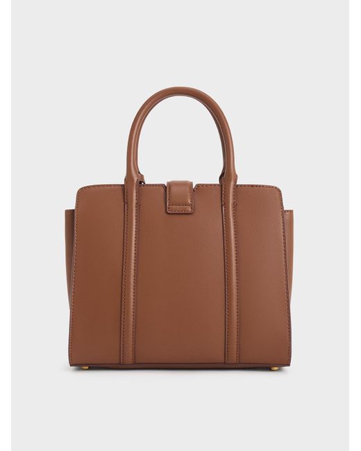Charles & Keith Brown Cesia Metallic Accent Tote Bag