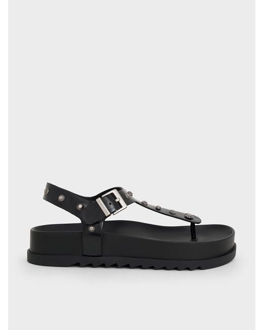 Charles & Keith Black Studded Heart-Embellished Thong Sandals