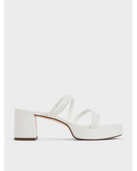 Charles & Keith White Strappy Trapeze-heel Mules