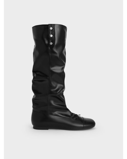 Charles & Keith Black Gael Studded Slouchy Knee-High Boots