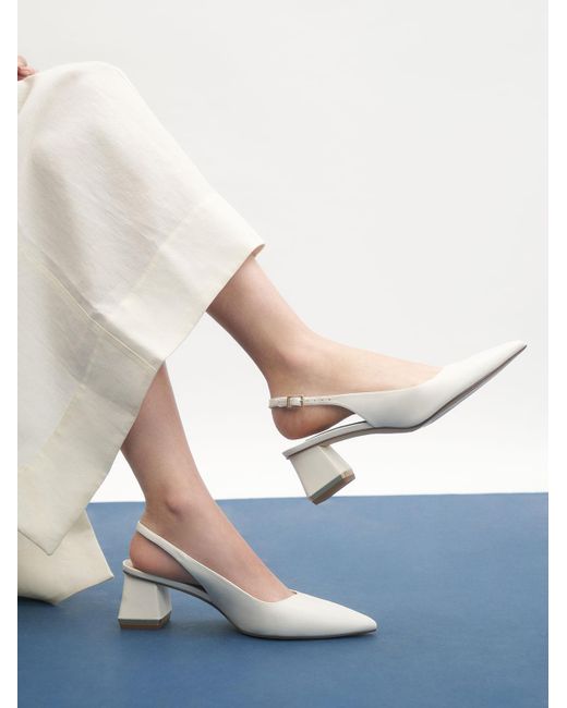 charles keith Cream Metallic Accent Slingback Court Shoes