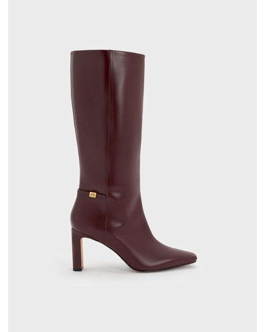 Charles & Keith Brown Georgina Leather Knee-High Boots