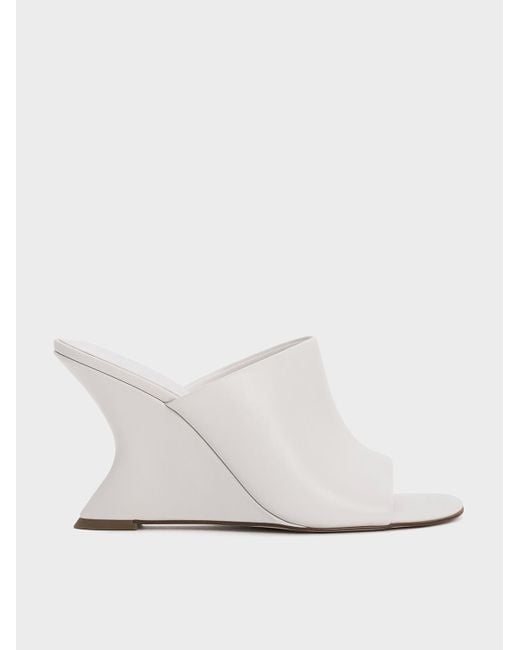 Charles & Keith White Wide-Strap Sculptural-Heel Wedges