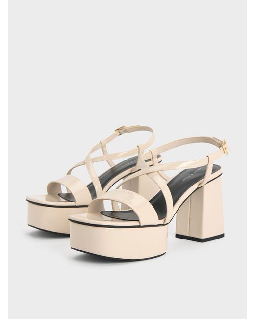 Charles & Keith Natural Patent Crossover Strap Platform Sandals