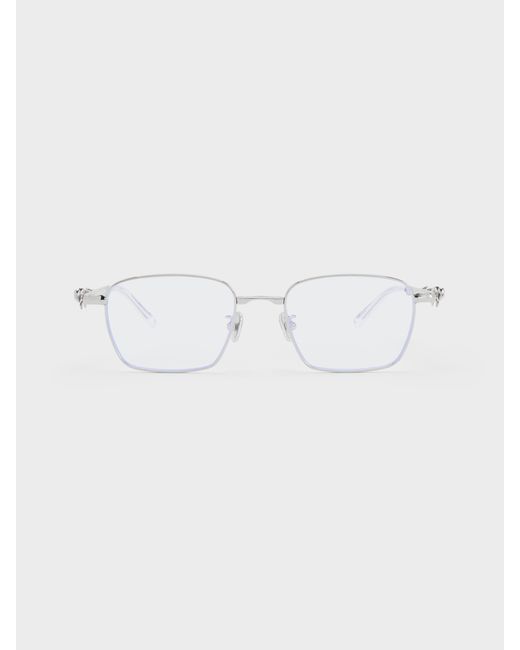 Charles & Keith Metallic Paige Clear Rectangular Sunglasses