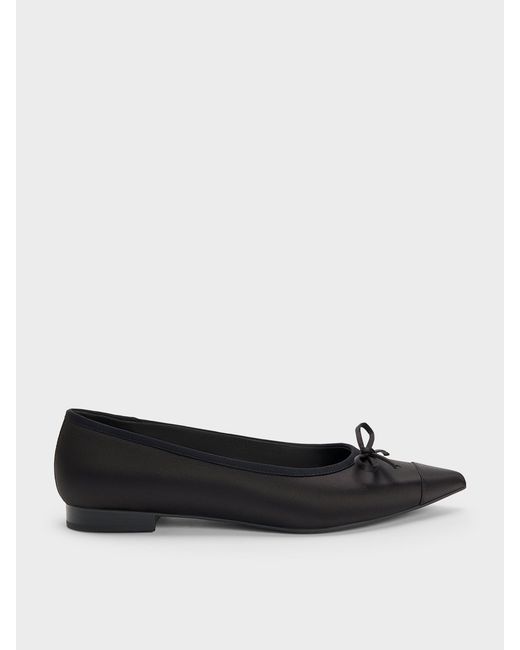 Charles & Keith White Briella Satin Cap-toe Flats