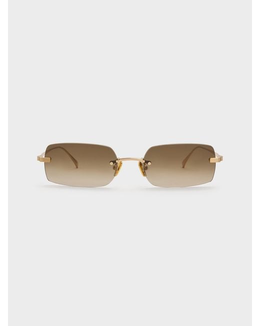Charles & Keith Natural Easton Rimless Rectangular Sunglasses