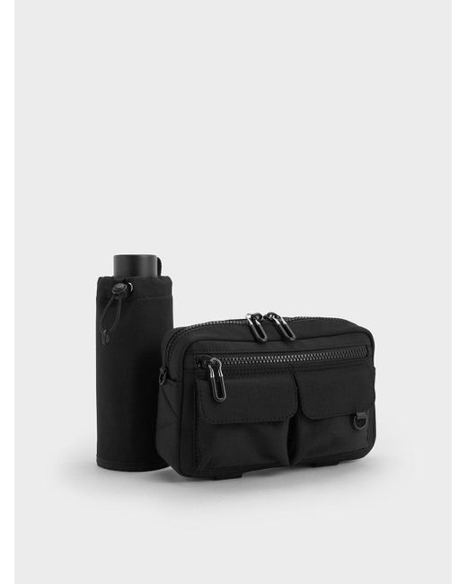 Charles & Keith Black Soleil Nylon Multi-pocket Crossbody Bag