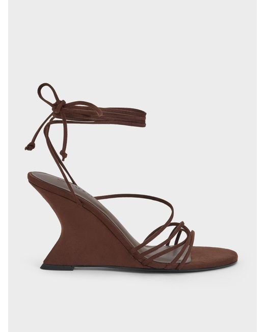 Charles & Keith Brown Noona Faux Suede Strappy Wedges