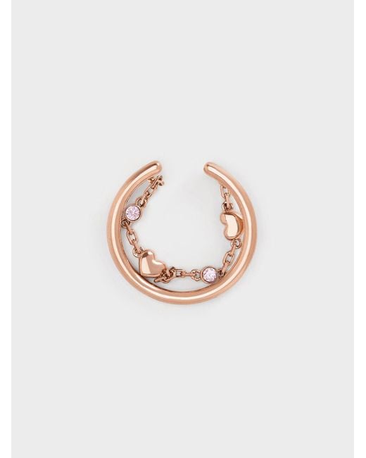 Charles & Keith Pink Bethania Heart Crystal Chain-link Ring