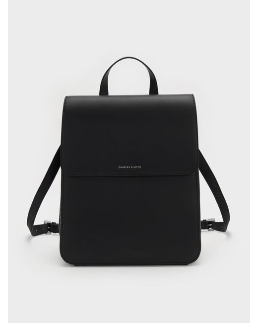 Charles & Keith Black Front Flap Structured Backpack