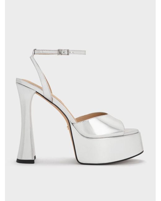 Charles & Keith White Michelle Metallic Leather Platform Sandals