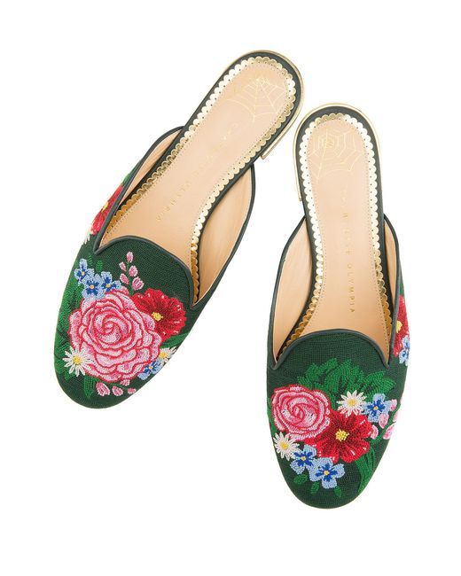 Charlotte Olympia Leather Rose Garden Mules - Lyst