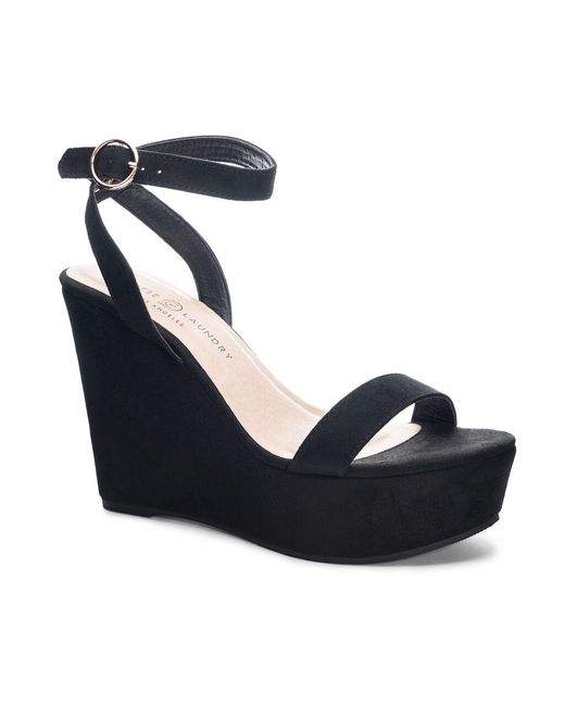 Chinese Laundry Ellina Ankle Strap Wedge in Black | Lyst