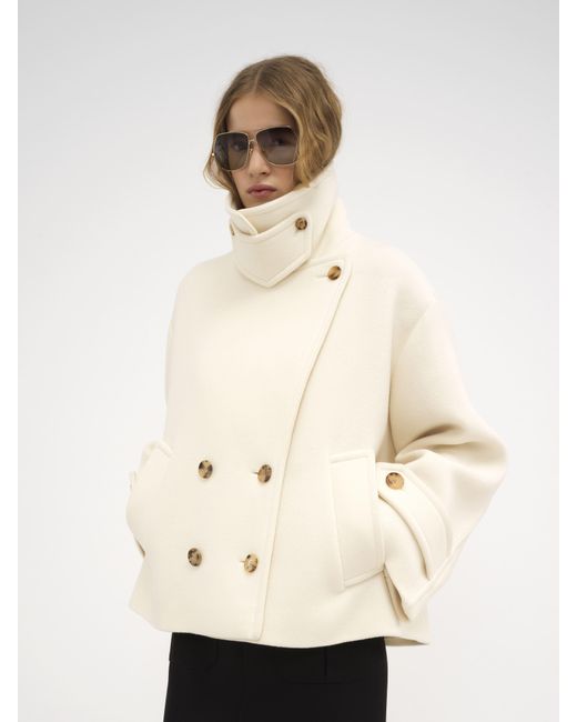 Chloé Natural Kurzer Oversize-Mantel aus Wolle