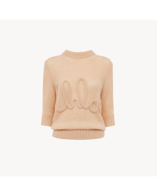 Pullover Con Logo E Maniche Al Gomito di Chloé in Natural