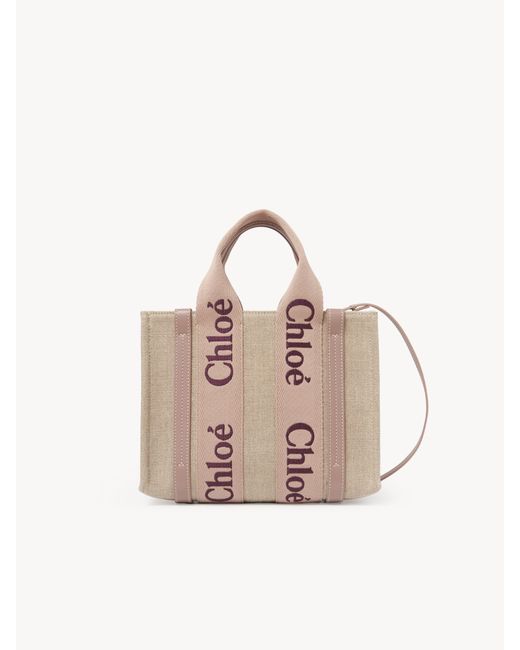 Petit sac cabas Woody en toile de lin Chloé en coloris Multicolor