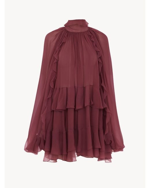Minivestido Capa De Muselina De Seda Rosa 100% Seda, Pinctada Maxima, Farmed, Coo Australia Chloé de color Red