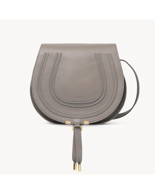 Chloé Gray Marcie Saddle Bag Grained Leather