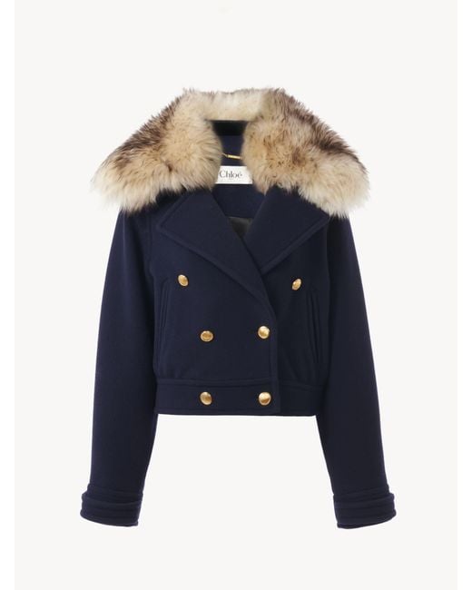 Chloé Short Boxy Double-Breasted Coat in het Blue