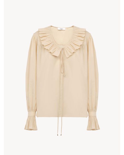 Chloé Natural Gathered Ruffle Top