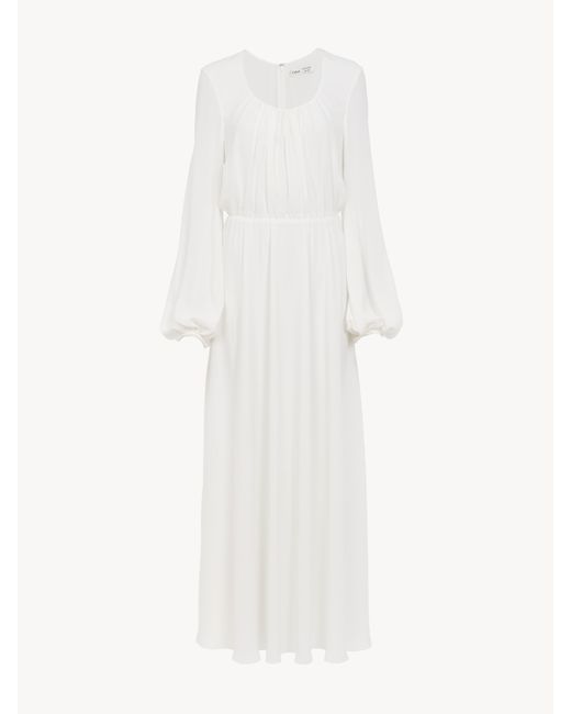 Chloé White Langes, ausgestelltes Kleid mit U-Ausschnitt