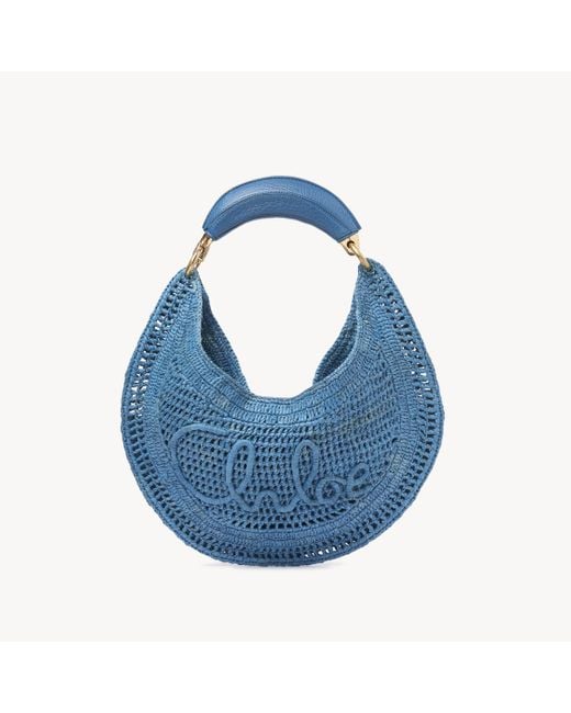 Chloé Blue Summer Banana Hobo Bag In Raffia