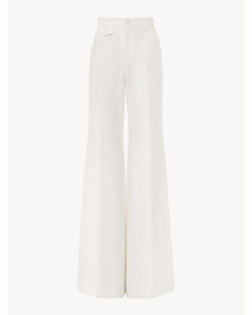 Chloé Natural High-rise Flared Pants In Cotton Canvas