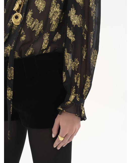 Chloé Black Gathered Blouse In Silk Jacquard & Lurex