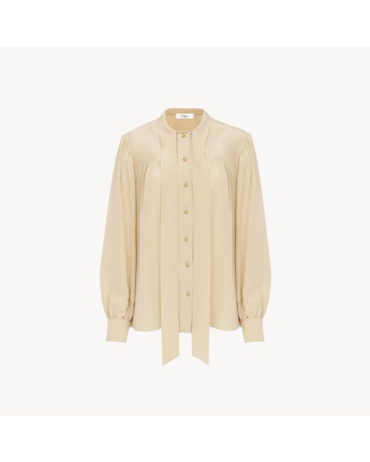 Chloé Natural Lavallière Blouse In Crêpe De Chine