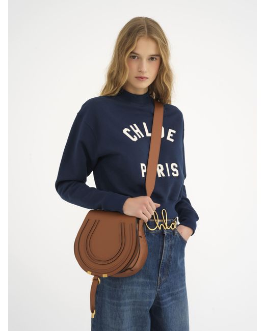 Chloé Brown Marcie Saddle Bag In Grained Leather