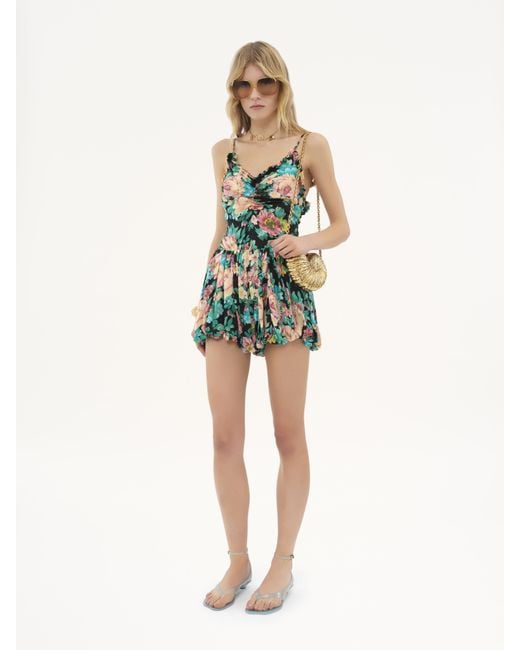 Chloé Green Mini Bloomer Shorts In Silk Charmeuse