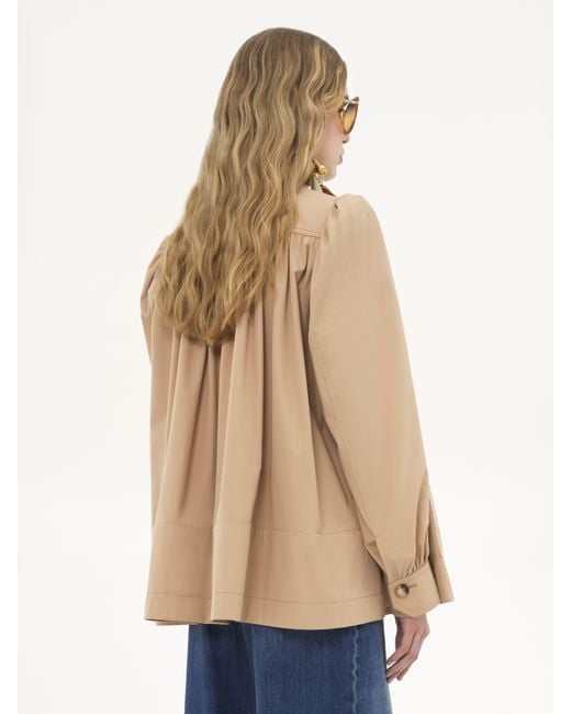 Chaqueta Fruncida Con Cuello Alto De Gabardina De Algodón Naranja 100% Algodón, Horn Bubalus Bubalis, Farmed, Coo India Chloé de color Natural