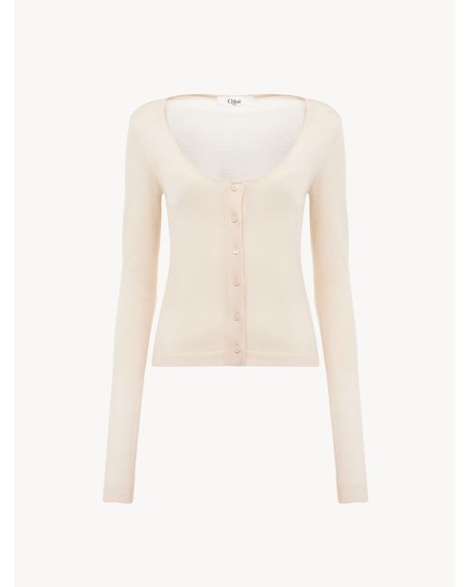Cardigan ajusté à encolure arrondie en maille de laine extrafine Chloé en coloris Natural