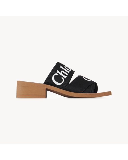 Chloé Black Woody Heeled Mule 90% Linen, 10% Polyester
