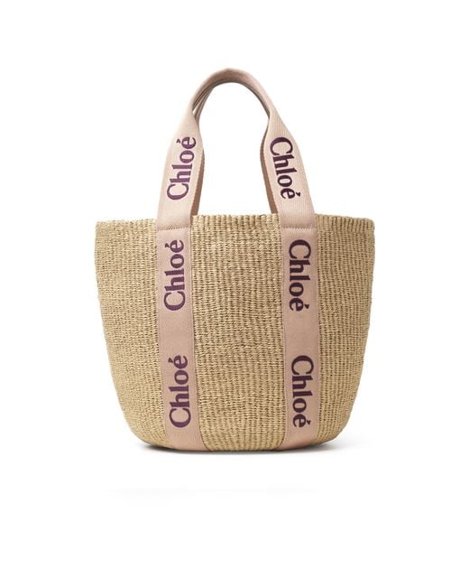 Chloé Large Woody Basket In Natural Fibers