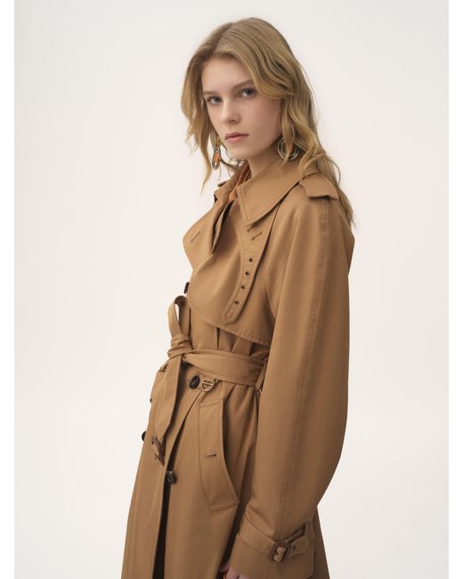 Chloé Natural Long Trench Coat In Cotton Gabardine