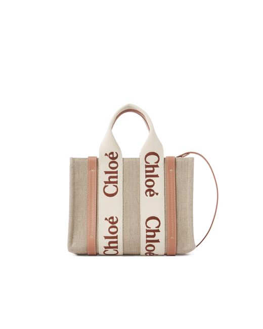 Petit sac cabas Woody en toile de lin Chloé en coloris Multicolor